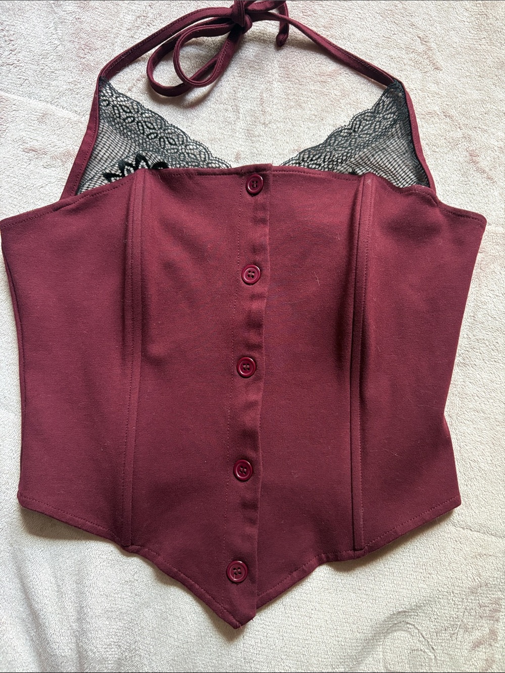Lace-Trim Burgundy Halter Corset Camisole